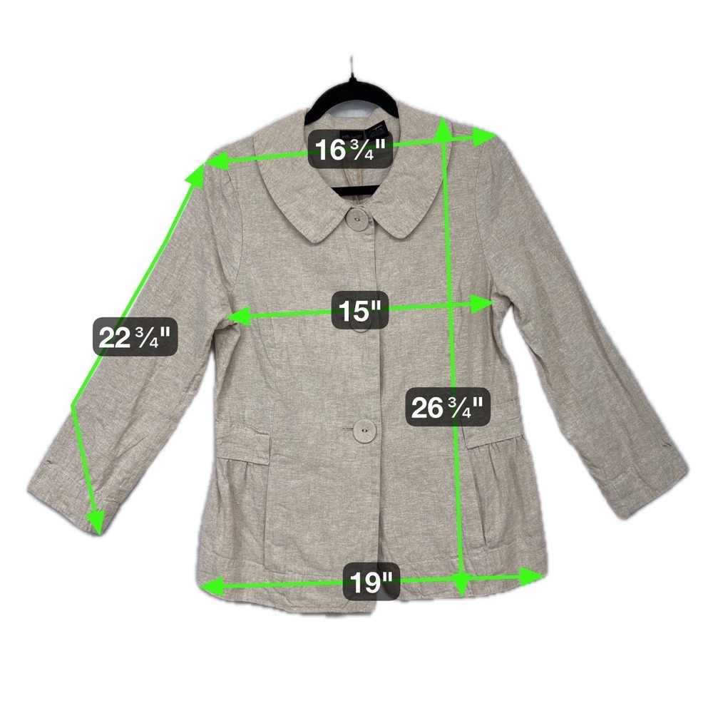 Willi Smith Linen Blend Blazer Women's M Beige Button Front Lightweight - Picture 5 of 6